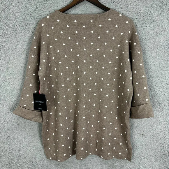 Cynthia Rowley sweater womens plus 1X brown polka dot‎ soft boxy 3/4 sleeve - Picture 7 of 7